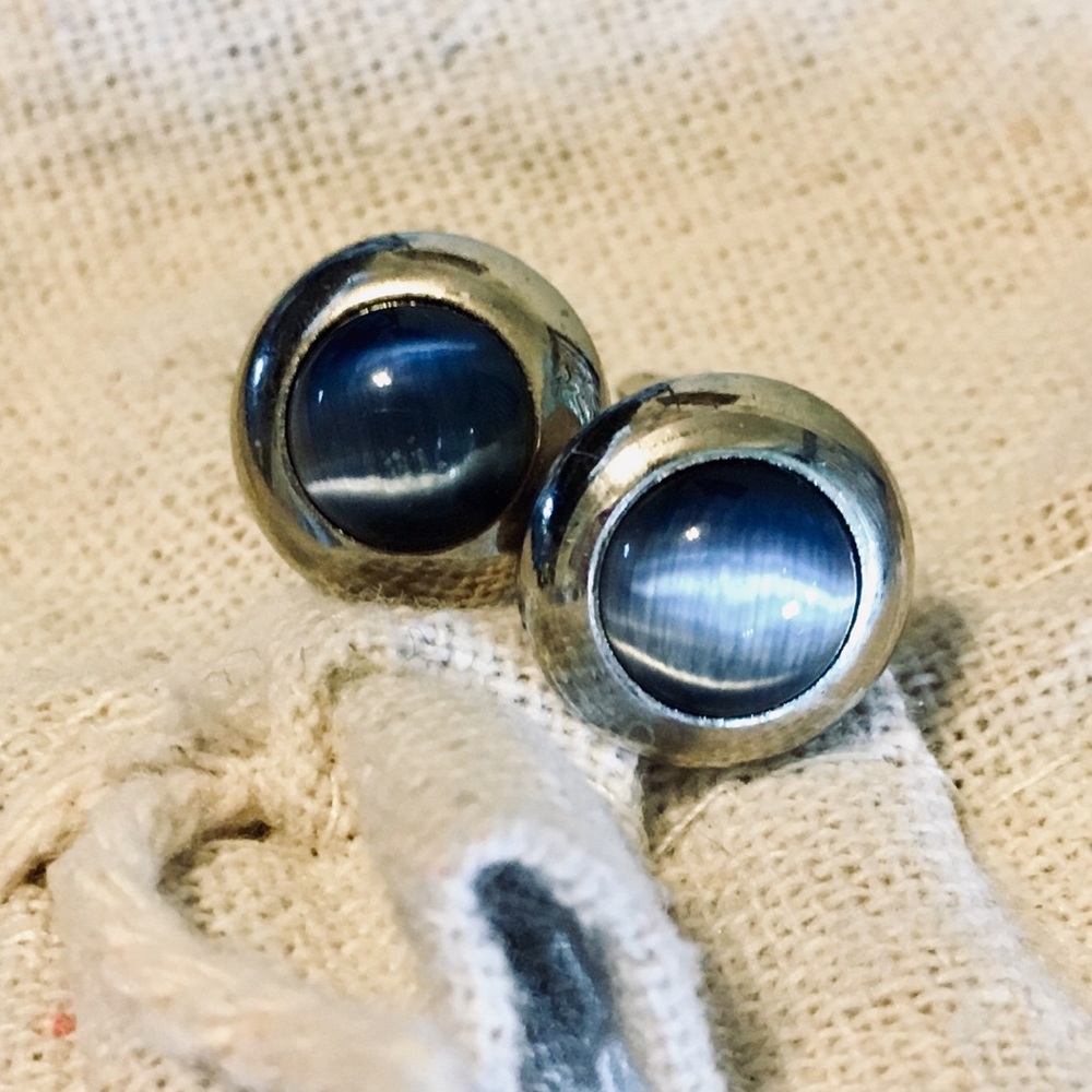 Blue Grey Silver Cuff Links